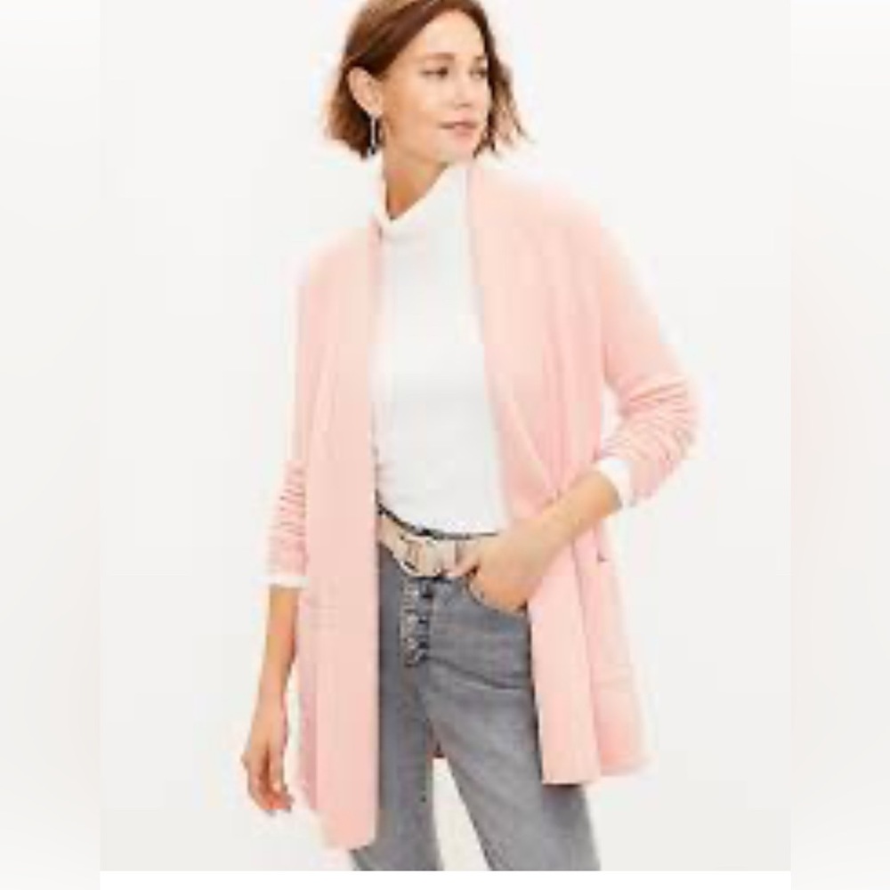 Loft Pink Open Front Cardigan Duster SM Lslv Pkts Pretty In Pink multifunctional